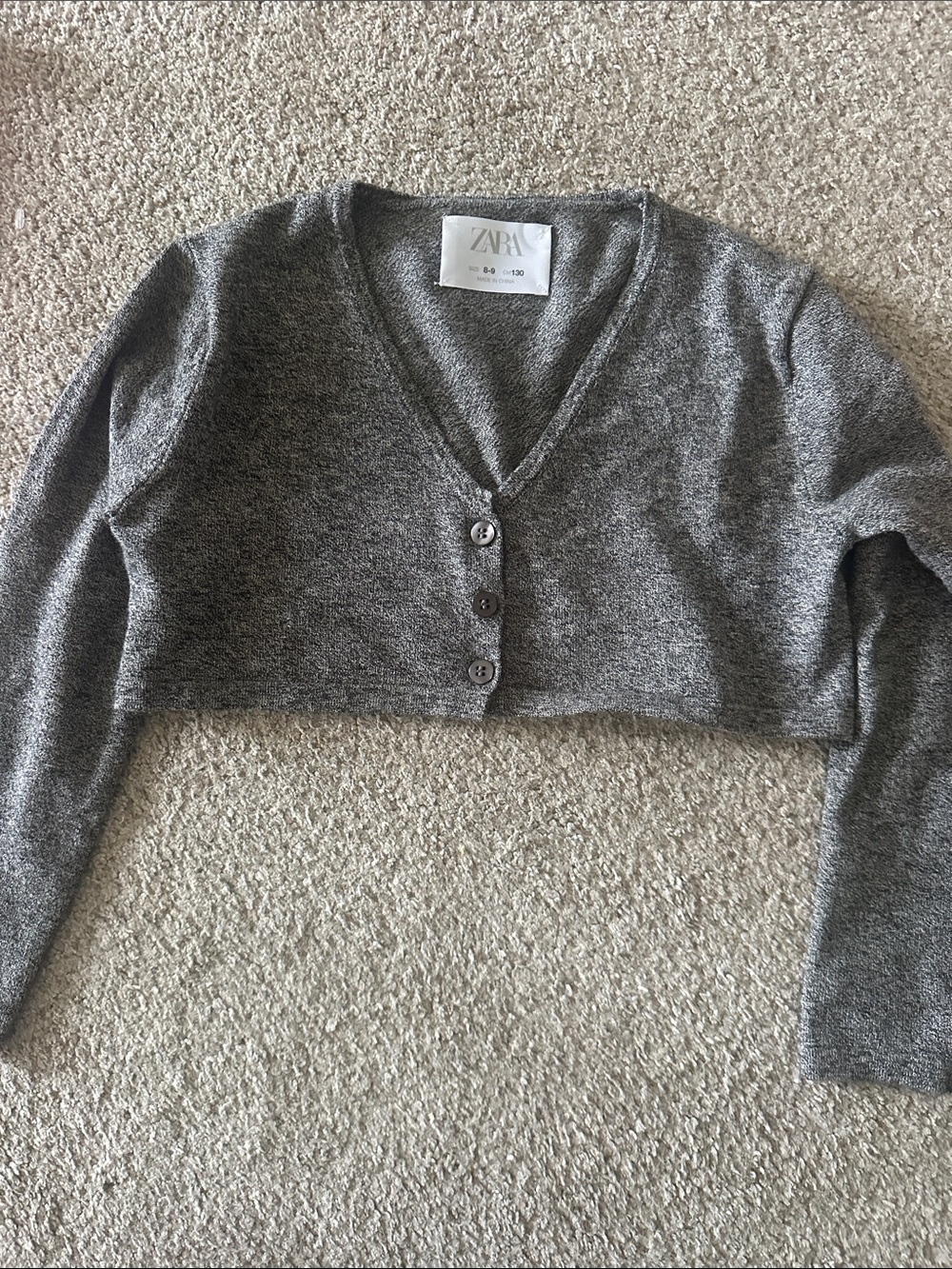 ZARA Gray Cropped V-Neck Button Cardigan